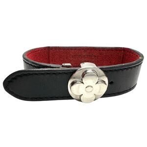 Louis Vuitton (LV) Black Leather Monogram Wish Bracelet w Red Leather on Inverse